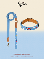 Embroidered Leather Dog Collar and Lead Set