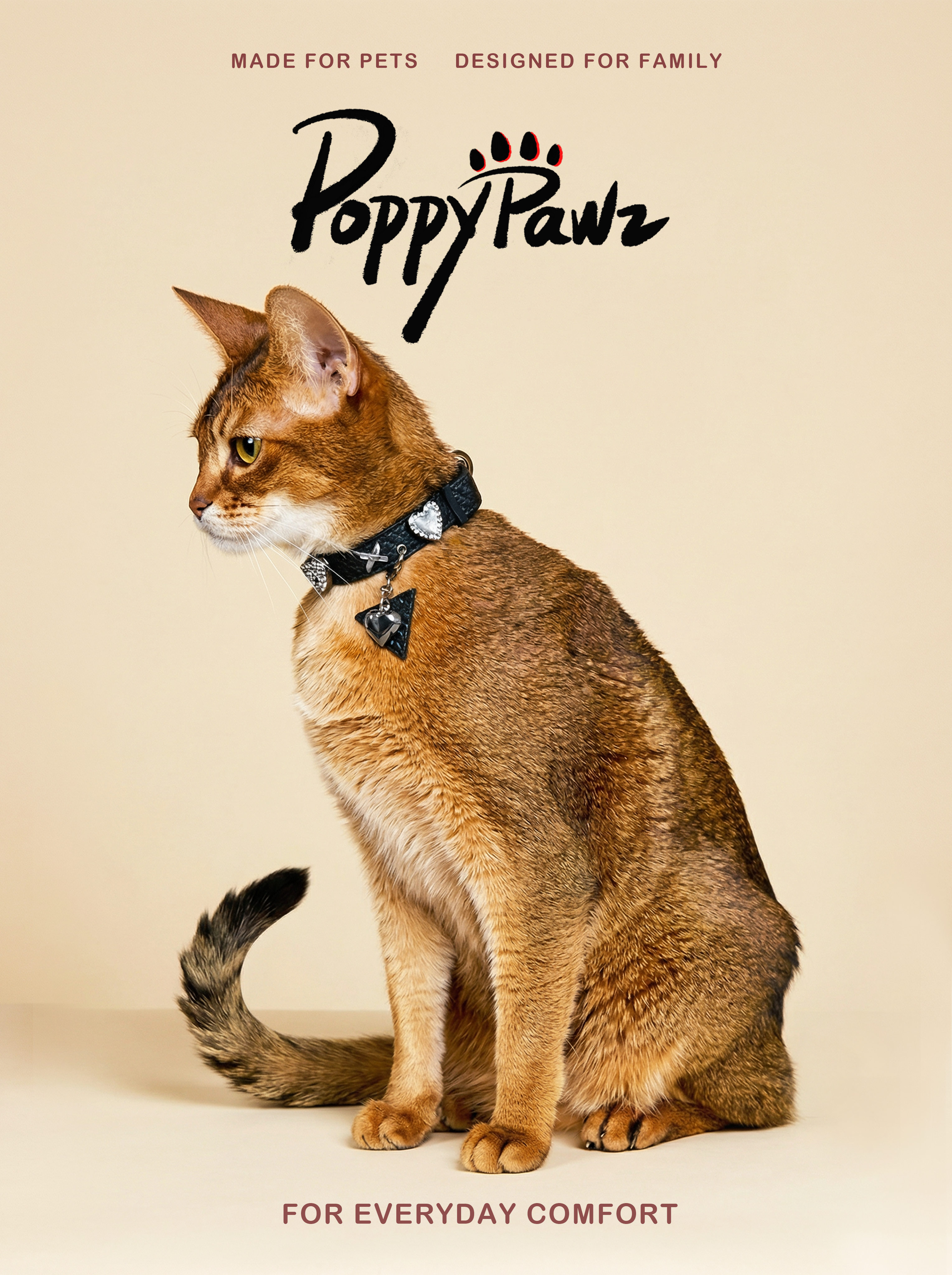 Luxury Leather Dog & Cat Collar with Heart Charm | Midnight Heart
