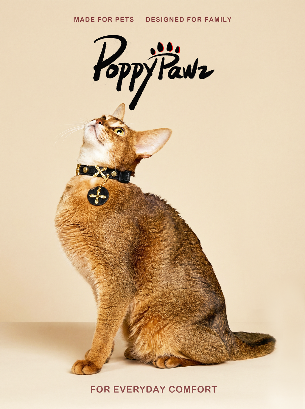 Luxury Leather Dog & Cat Collar with Clover Charm | Golden Clover