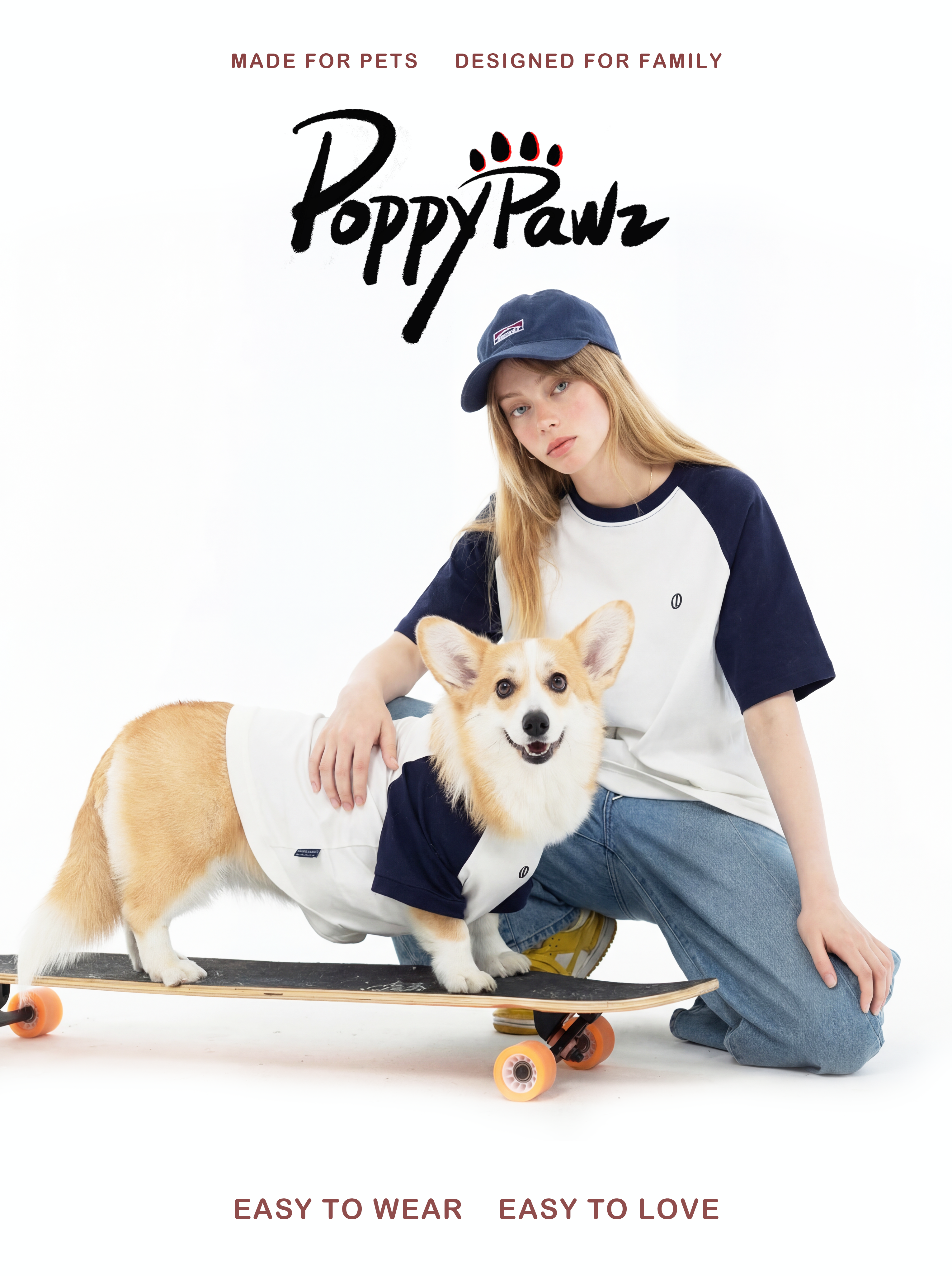 Family Matching T-Shirt Set Navy Blue & White