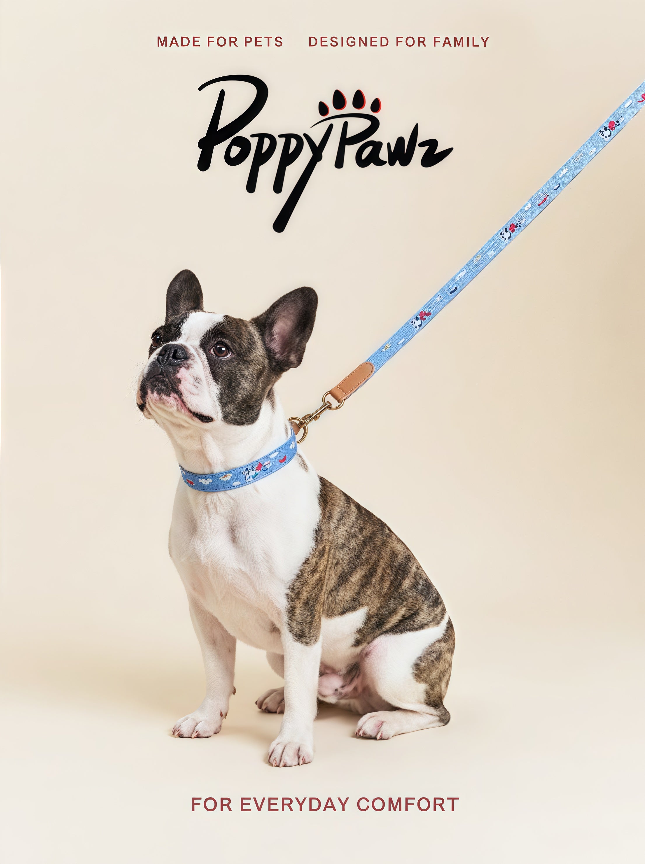 Embroidered Leather Dog Collar and Lead Set with ID Tag