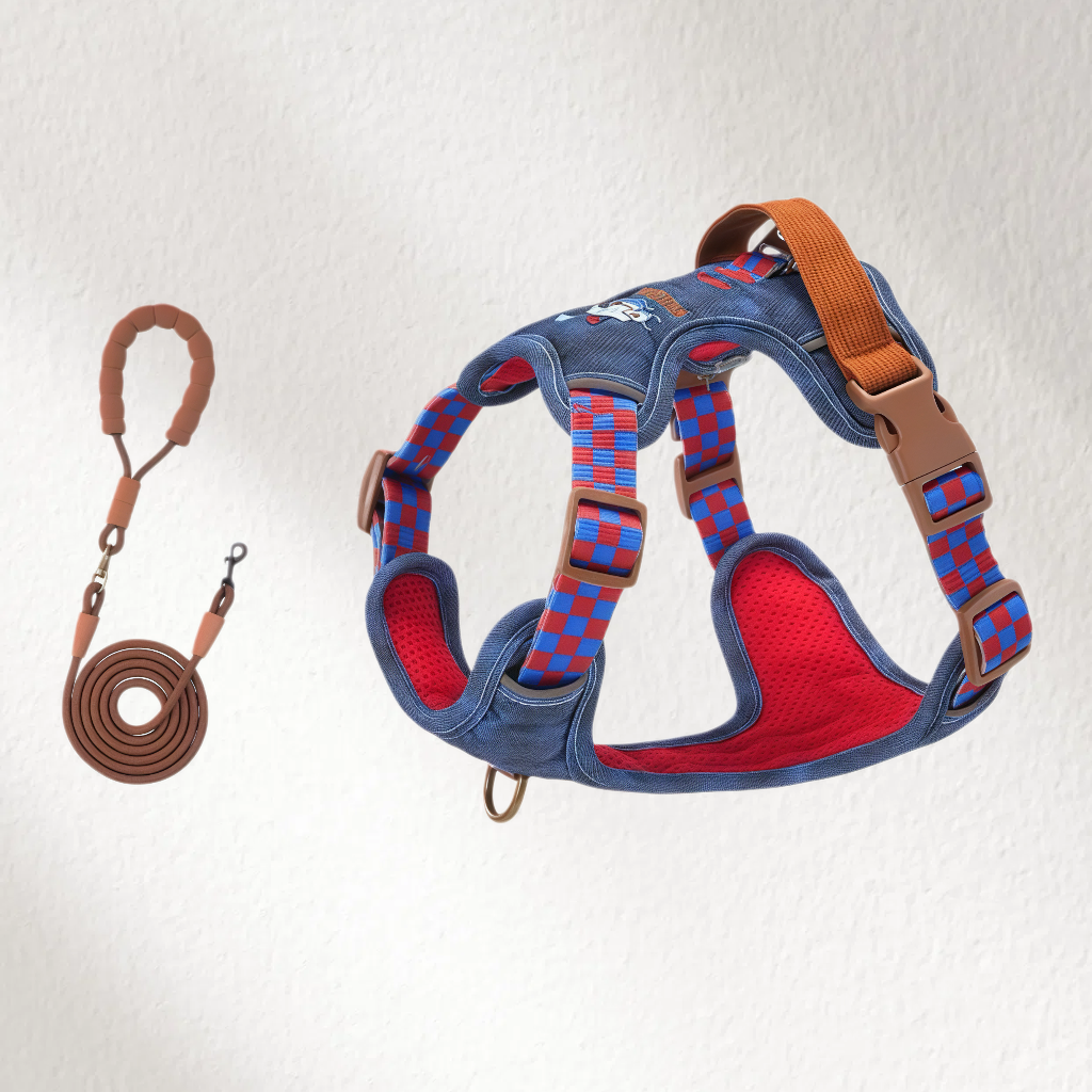 Denim Dog Harness and Lead Set