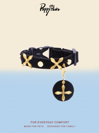 Luxury Leather Dog & Cat Collar with Clover Charm | Golden Clover