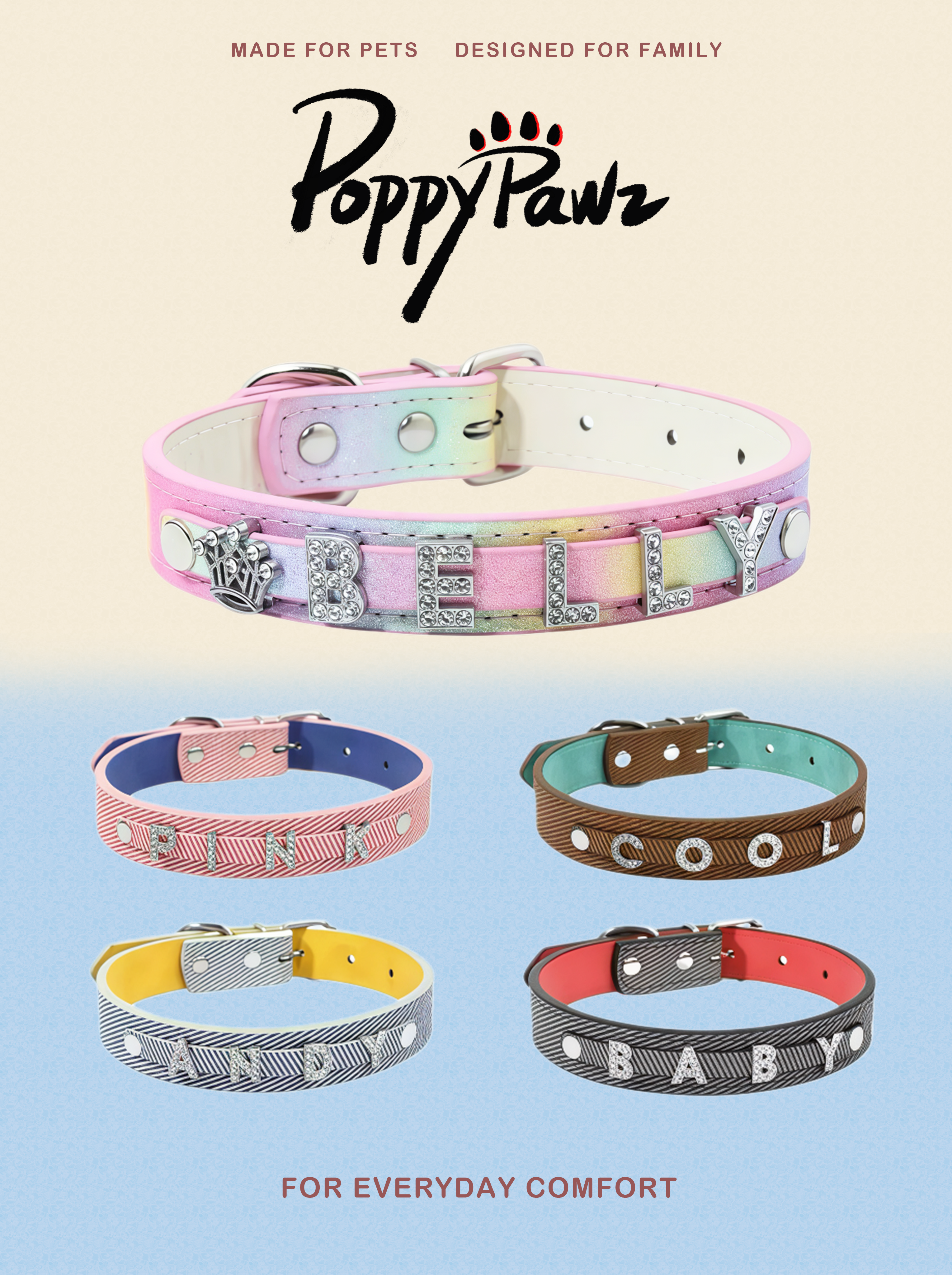 Custom Letter Leather Pet Collar