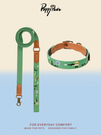 Embroidered Leather Dog Collar and Lead Set