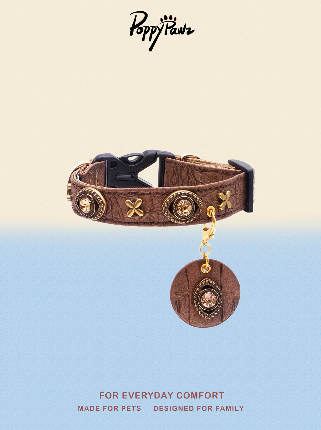 Vintage Leather Dog & Cat Collar with Medallion Charm