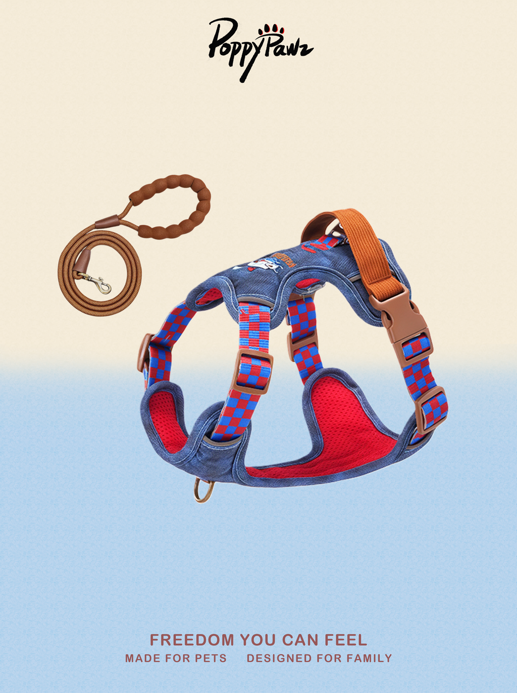 Denim No-Pull Dog Harness and Lead Set