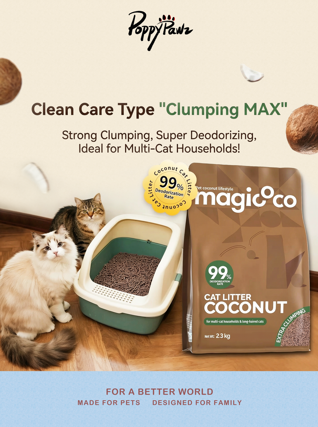Coconut Natural Clumping Cat Litter (2.3kg)