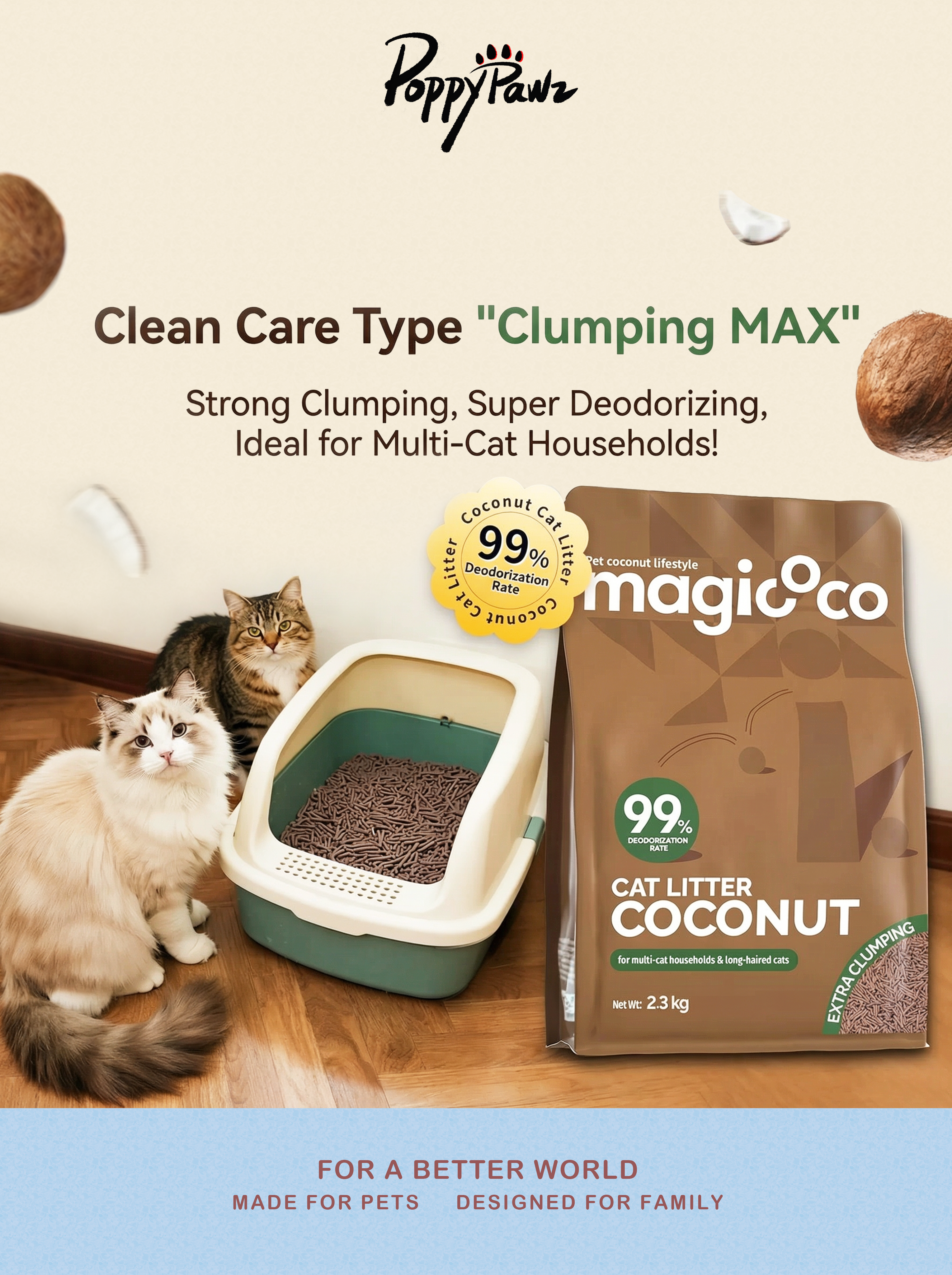 Coconut Natural Clumping Cat Litter (2.3kg)