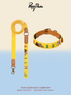 Embroidered Leather Dog Collar and Lead Set