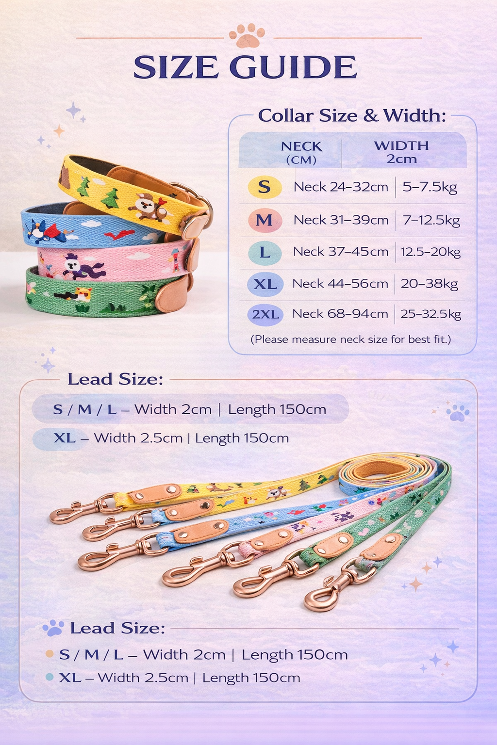 Embroidered Leather Dog Collar and Lead Set