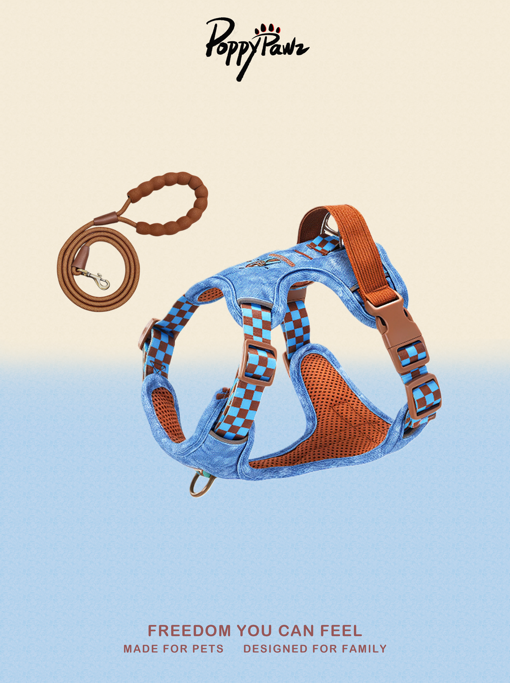 Denim No-Pull Dog Harness and Lead Set