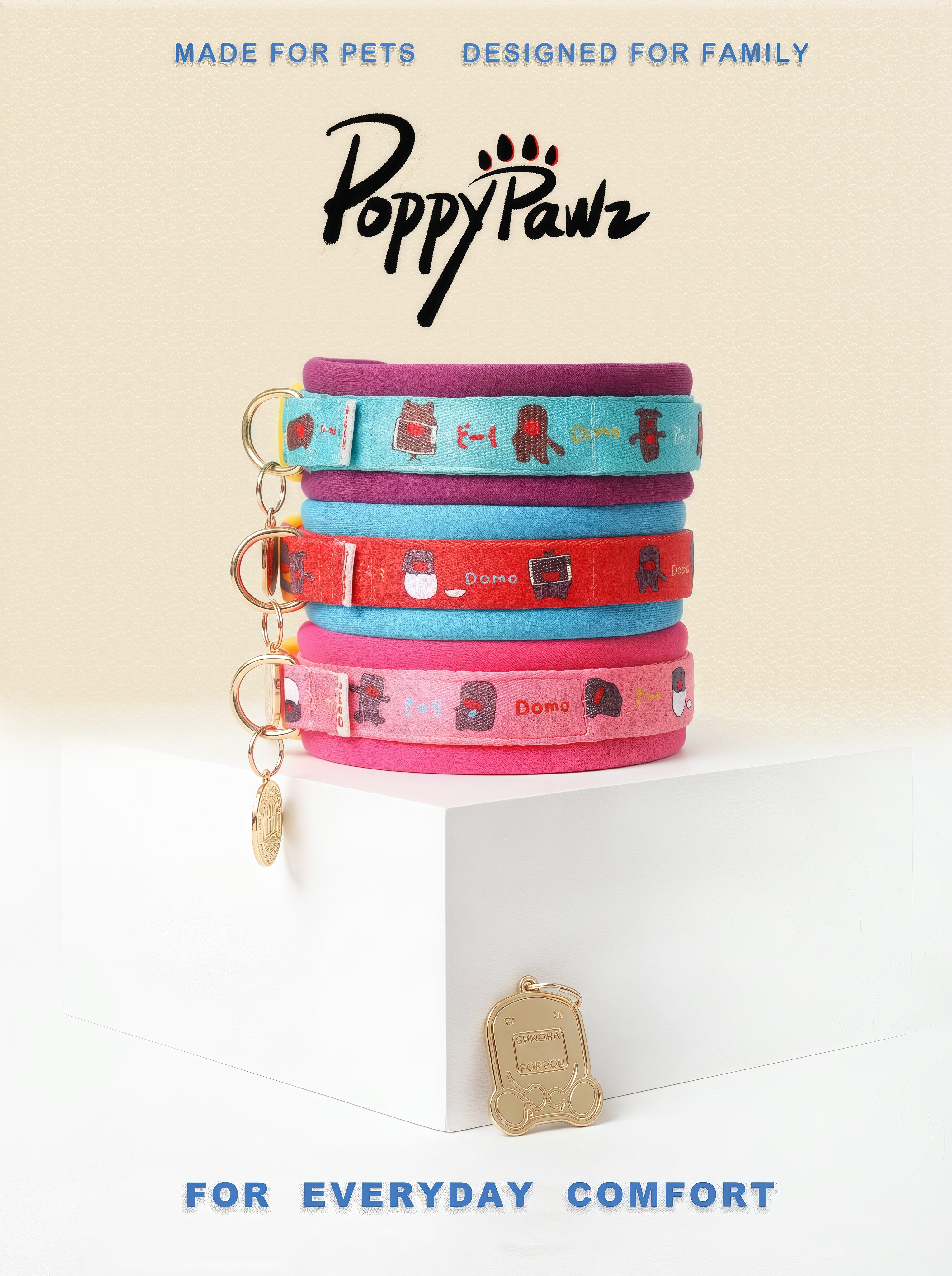 Adjustable Neoprene Dog & Cat Collar with ID Tag